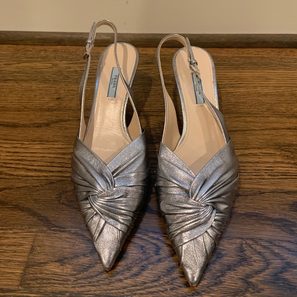 Silver Prada Kitten Heel Slingback - Size 40/9 - Only worn once!